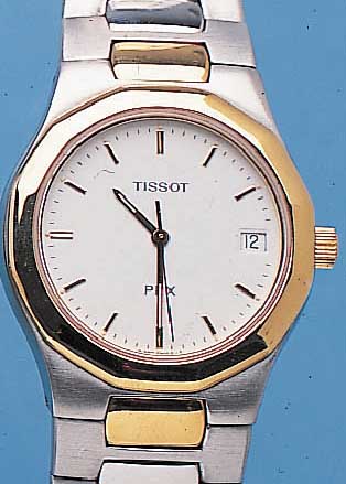 TISSOT HERRENARMBANDUHR, REF.-NR. PRX, P580-W, SCHWEIZ UM 1997, EDELST. MATT., SAPHIRFLACHGL., KRONE, LüNETTE U. ZWISCHENGL. DES ...