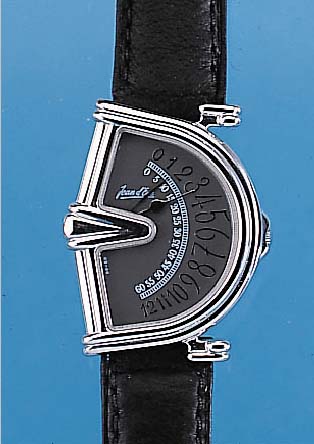JEAN D'EVE Herrenarmbanduhr Sectora, Schweizum 1996, Metall rhod., Boden gedr., Designer- Modell, Orig.-Lederband, Verkaufslogo, ...