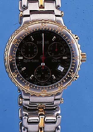 JAGUAR ARMBANDCHRONOGRAPH SPLITTIME, REF.-NR2040, QUARTZ, SCHWEIZ UM 1996, EDELST. MATT., KRONE, DRüCKER, TEILE DER LüNETTE SOWIE DES ...