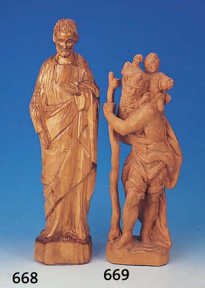 APOSTELFIGUR, 20. JH., LINDENHOLZ GESCHNITZT, HINTEN KLEINER SCHADEN,H. 62 CM