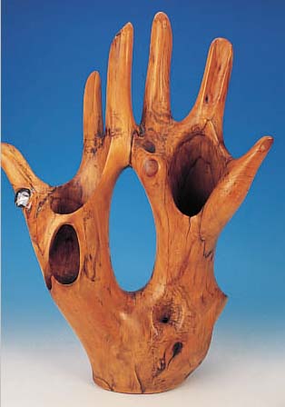 GROßE HOLZSKULPTUR, ZEITGENöSSISCH, WURZEL- HOLZ (LINDE), MIT EINGESETZTEM STEIN, AB- STRAKT, H. CA. 87 CM