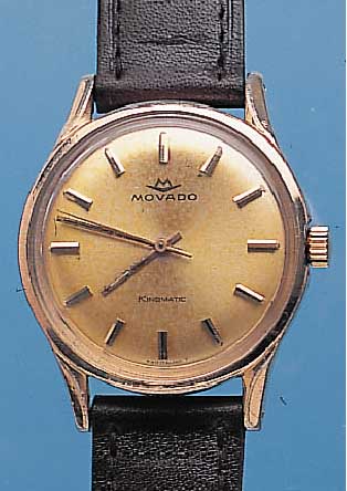 MOVADO HERRENARMBANDUHR KINGMATIC, REF.-NR. 1437, SCHWEIZ UM 1954, METALL M. GG-AUFL., EDELST.-SCHR.-BODEN, VERG. ORIG.-BLATT ALTERS-BED. BER., ...