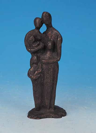 BRONZESKULPTUR, UNBEKANNTER MONOGRAMMIST, 60ER JAHRE, MUTTER VATER UND DREI KINDER, MONOGRAMMIERT KK, H. 17 CM