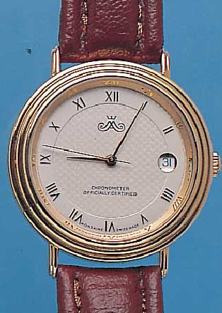MONDÄN WATCH CO. HERRENARMBANDUHR, REF.-NR. 7607/100, SCHWEIZ UM 1994, METALL HARTVER- G., BEIDS. MINERALFLACHVERGL., GUILL. U. VER- S. BLATT, ...