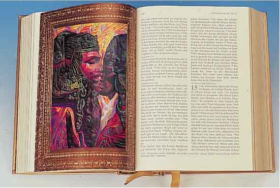 BIBEL, ILLUSTRIERT VON ERNST FUCHS, LIMITIERTE VORZUGSAUSGABE, NUM. 12304, HAND- SIGNIERT, GOLDFARBENER ECHTER LEDEREINBAND, 20000ER ...