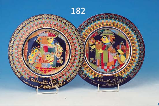 ZWEI WEIHNACHTSTELLER, ROSENTHAL, 1973 + 1979, PORZELLAN, BJöRN WINBLAAD, BALTHASAR UND MELCHIOR, 29 CM