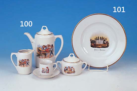 PUPPENSERVICE, DEUTSCH, 30ER JAHRE, PORZELLAN, MIT LITHOGRAPHIERTEN BILDERN, BEST. AUS KAFFEEKANNE, SECHS TASSEN MIT UNTERTASSEN, ...