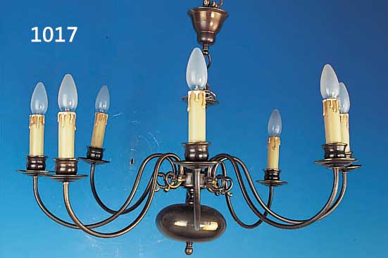 DECKENLEUCHTER, BAROCKSTIL, 30ER JAHRE MESSING, 8 BRENNSTELLEN, H. 35 CM,D. 75 CM, FUNKTION NICHT GEPRüFT.