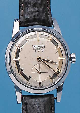 KONVOLUT: 2 PONTIAC HERRENARMBANDUHREN, SCHWEIZ UM 1958, 1X METALL GELB VERG., 1X VERCHR., BEIDE EDELST.-SCHR.-BöDEN, BEIDE HANDAUFZUG ...
