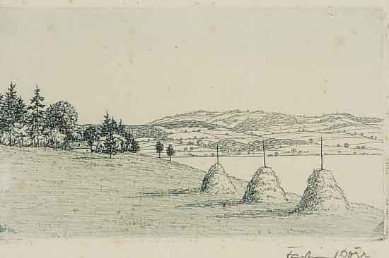 DöRR, FERDINAND, 1880 BAD DüRRHEIM-1968 KARLS-RUHE, SCHüLER DER AKADEMIE KARLSRUHE BEI WALTER CONZ, HIER: HEUWIESE AM SEE, AQUATIN- ...