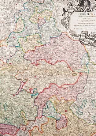Konvolut von 2 Blatt Bayern, 1.) altkolor. Kupferstichk. v. Seutter, ca. 1740, Circulus Bavariae in suas quasque Ditionis, mit gr. ...
