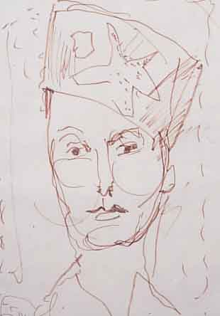 BAERWIND, RUDI, PORTRäT DES ERNST FUCHS, FILZSTIFTZEICHNUNG, HANDSIGNIERT UND MIT WIDMUNG, CA. 28 X 20 CM, PP, U.GL., R.