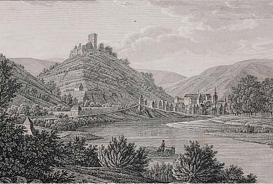 Konvolut von 3 Blatt, Kupferstiche aus Malerische Ansichten d. Rh. d. Mosel und Haardt von J. Engelmann, Heidelberg, ca. 1820,mit ...