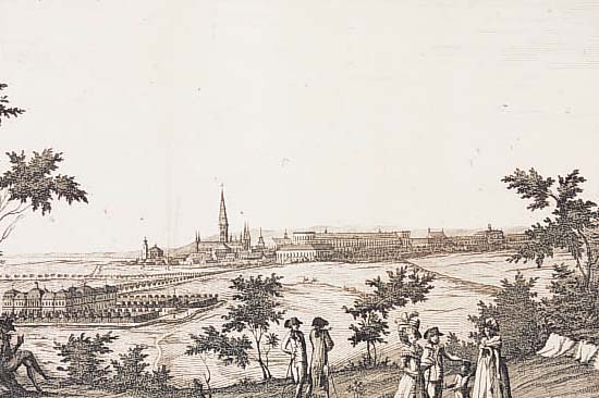 Konvolut mit 6 Blatt Bonn, 1.) Kupferstich aus Voyage sur Le Rhin v. Robineau, ca. 1850, Vue de Bonn et du Chateau de Poppelsdorf, sehr ...