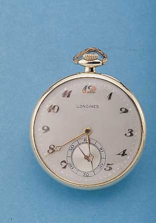 LONGINES HERRENTASCHENUHR LEPINE, REF.-NR. 154400, SCHWEIZ/USA UM 1919, GG 585/000, VERS.BLATT RES., GOLDCUVETTE, ANKERW. IN GEH. QUAL.5 ...