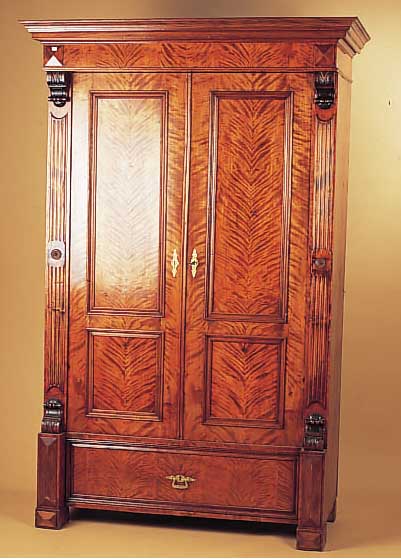 SCHRANK, GRüNDERZEIT, UM 1880, BIRKEFURNIER, KASSETTIERT, DEKORATIV, 192 X 124 X 60.5 CM, L. ALTERSSPUREN