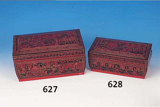 DECKELTRUHE, BURMA, MITTE 20. JH. . HOLZ, REICH BEMALT, HöFISCHE SZENEN, LEICHT BERIEBEN, 19 X 39.5 X 22.5 CM