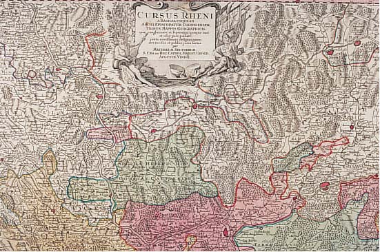 Konvolut von 2 Blatt mit gut erhaltenen Rhein-laufkarten, 1.) Altkolor. Kupferstichk. v. Seutter, ca. 1740, Cusus Rheni Supra WormatiamUsq Ad Archi ...