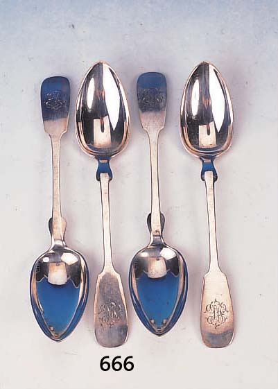 SECHS ESSLöFFEL, DEUTSCH, UM 1900, 800ER SILBER, MARKE F. SCHADE, SPATENFORM MIT BESITZERMONOGRAMM, L. JE CA. 23 CM