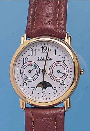 KONVOLUT 3X CATHAY HERRENARMBANDUHREN, HIGH-TECH-QUARTZWERKE M. KAL.-ANZEIGE, 1X MODERNE TAG- U. DATUMSANZ., 2X TAG, DATUM U. MONDPHASE, ...