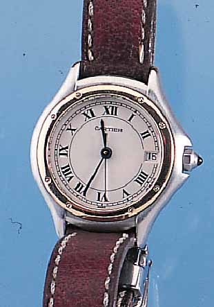 CARTIER DAMENARMBANDUHR, REF.-NR. C81622, SCHWEIZ UM 1997, EDELST. SATIN., BODEN 8-FACH VERSCHR., BEI FERTIGST. WASSERGESCH., SAPHIR- ...