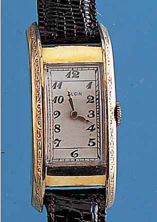 ELGIN HERRENARMBANDUHR, REF.-NR. 2919533, USA UM 1934, METALL M. GG-AUFLAGE, EDELST.- BODEN GEDR., GEZ. RECT.-FORM IN SICH EXTREM GEW., ...