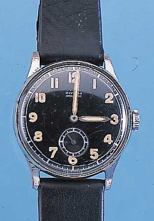 CIVITAS HERRENARMBANDUHR MILITäRY, REF.-NR. 2474969, SCHWEIZ UM 1940, METALL VERN., EDELST.-BODEN U. GLASR. GEDR., ORIG.-KONTRAST-ZIFFERBL., ...