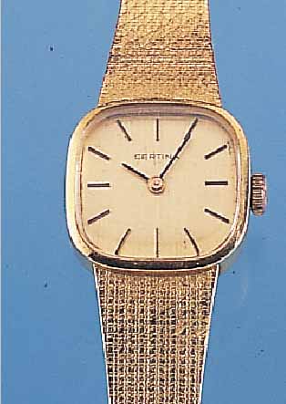 UERTINA DAMENGOLDBANDUHR, REF.-NR. 800/5258/68, SCHWEIZ UM 1982, GG 750/000 INCL. GG- FLECHTBAND, BODEN GEDR., SATIN. VERG. BLATT, QUARTZWERK, ...