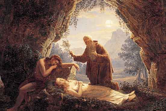 UNBEKANNTER MEISTER, UMKREIS L. RICHTER, UM1860, ÖL/HOLZ, TRAUERNDE PERSONEN IN EINER HöHLE, UNSIGNIERT, FEINE LASIERENDE MALEREI, ...