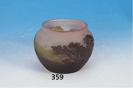 VASE, GALLé, UM 1910, FARBLOSES SCHICHTGLAS, GRüN UND BRAUN üBER- FANGEN, PARTIELL ROSAFARBENER INNENüBER- FANG, ...