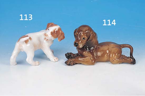 SKULPTUR, ROYAL KOPENHAGEN, 20. JH., 2. WAHL, WELPE, L. 12 CM, L. 16 CM