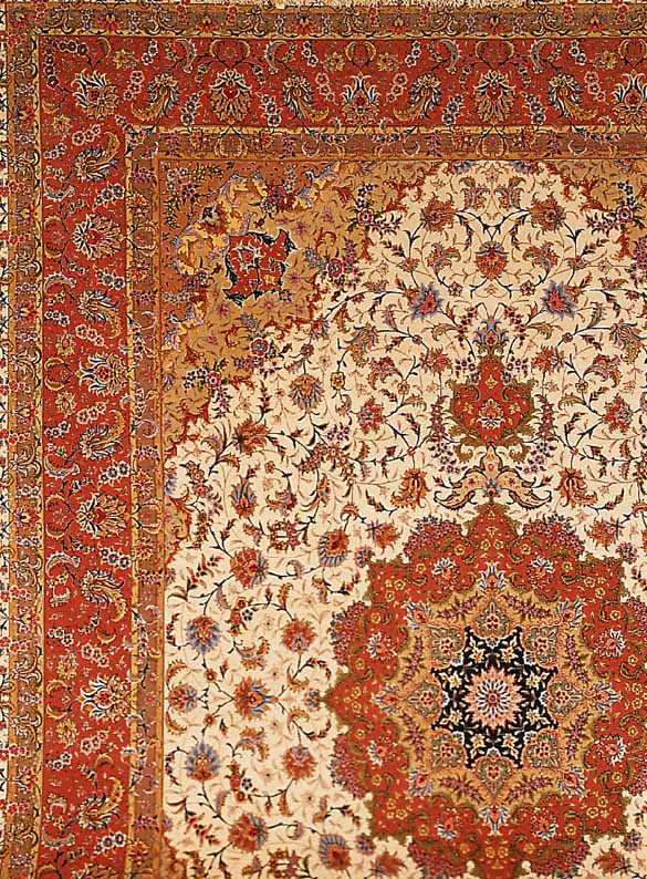 Täbriz fein,Persien ca 415 x 298 cm. Korkwolle mit und auf Seide.ca 500.000 Kn/qm.