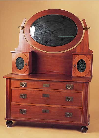 Spiegelkommode, Jugendstil, um 1900, Mahagoni massiv, geschliffener Spiegel, grüne Glaseinsätze, 160 x 115 x 50 cm, Alters- schäden