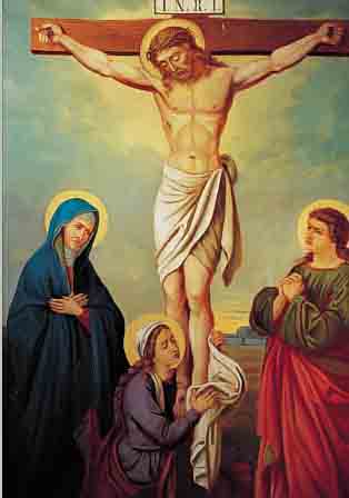 UNBEK. KüNSTLER, DEUTSCH, 19.JH., CHRISTUS AM KREUZ, ÖL/LWD., L. KRATZSPUREN, 92 X 70 CM