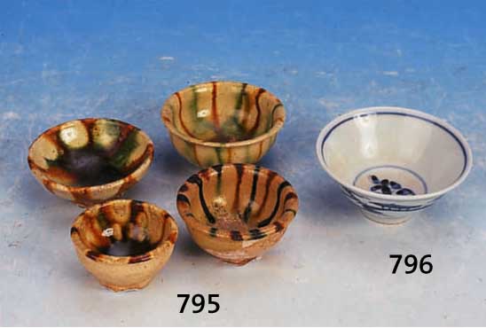 REISWEINSCHALE, CHINA, 17. JH., KANG-HSÜ, FEINSTEINZEUG, BLAUE BEMALUNG U. GLASUR, PER- SONEN U. LANDSCHAFT, D. CA. 7 CM, KLEINER CHIP AM ...