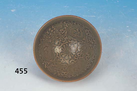 SCHALE, CHINA, SONG, UM 1150-1200, FEIN- STEINZEUG, SELADONGRüNE GLASUR, GESCHITTENER LOTUSDEKOR INNEN, SEHR GUTER ZUSTAND, D. CA. 12 CM