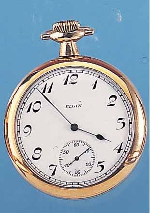 ELGIN HERRENTASCHENUHR LEPINE, REF.-NR. 3343010, UM 1923, METALL-SCHR.-GEH. HARTVERG.,2-TEIL. PERF. EMAILBL. SIGN., GEBL. STAHLZEI- GER, ...