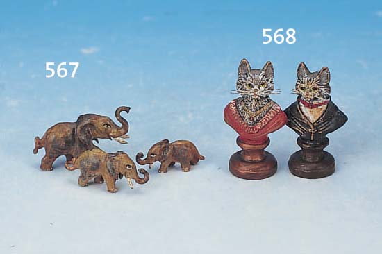 PAAR WIENER BRONZEN, KATZENBüSTEN, BUNT BEMALT, H. JE CA. 4,5 CM