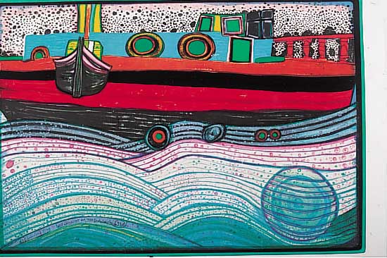 Hundertwasser, Friedenreich, Farblithogra- phie, Regentag auf Liebe Wellen, num. 40/3000,ca. 48 x 68 cm, WVZ HWG Nr. 51
