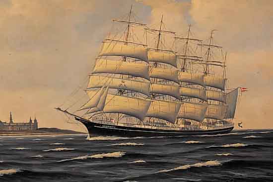 PEDERSEN, P., DäNISCHER MALER ANFANG DES 20. JH., DER VIERMASTER KOPENHAGEN IN VOLLER TAKELAGE, ÖL/MALKARTON, CA. 45 X 65 CM, R.