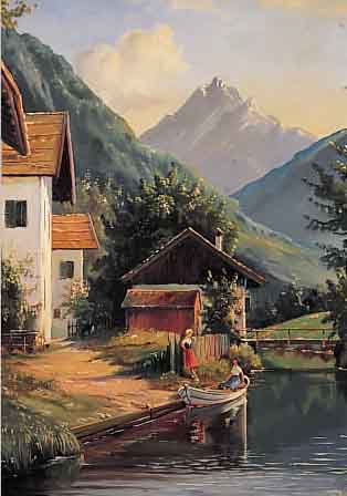 KRAUTWAHL, K., DEUTSCHER MALER DES 20. JH., JUNGE FRAUEN VOR GEHöFT IN GEBIRGSLANDSCHAFT, ÖL/LWD, RE. U. SIGN., CA. 64 X 54 CM, R.