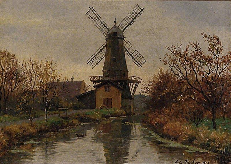 Fischer, August, datiert 1920, WindmÜhle in herbstlicher Landschaft, Öl/Lwd, re. u. sign. und dat., ca. 25 x 34 cm, R.