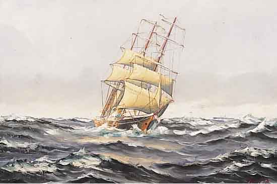 UNBEKANNTER SKANDINAVISCHER MALER, 1. HäLFTE 20. JH., SEGELSCHIFF AUF BEWEGTER SEE, ÖL/ LWD, RE. U. UNLESERLICH SIGN., CA. 45 X 65 CM,R.