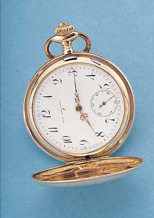 UNION HORLOGERE HERRENTASCHENUHR SAVONETTE, REF.-NR. 454935, SCHWEIZ/DEUTSCHLAND UM 1910, ROSE-G. 585/000, BEIDE SCHALEN SYM. GUILL., MONOGRAMMSP. ...
