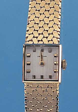 CERTINA DAMENGOLDBANDUHR, REF.-NR. 493/9, SCHWEIZ UM 1966, GG 585/000 INCL. GG-FLECHT- BAND, BODEN GEDR., VERS. BLATT, ANKERFORMW., 17 ST., ...