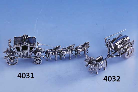 SILBERMINIATUR "OCHSENWAGEN MIT BIERFAß", SILBER GEPR., RäDER BEWEGL., L. CA. 7 CM