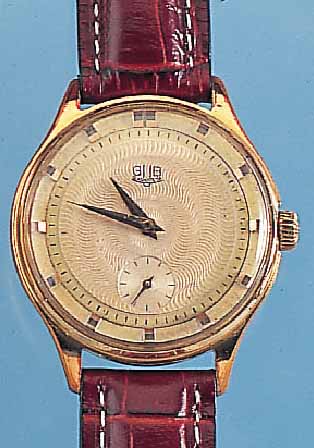 GLASHÜTTE HERRENARMBANDUHR, REF.-NR. 49781, DEUTSCHLAND UM 1955, METALL M. ROSE-G. AUFL. BER., EDELST.-SCHR.-BODEN, AUFWEND. 2-TEILIGESBLATT, ...