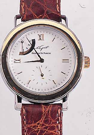 LE GUET HERRENARMBANDUHR RESERVE DE MARCHE, REF.-NR. 2640/0687, SCHWEIZ UM 1992, EDELST. POL., BODEN GEDR., BEIDS. VERGL., SEKTORFöRM. ...
