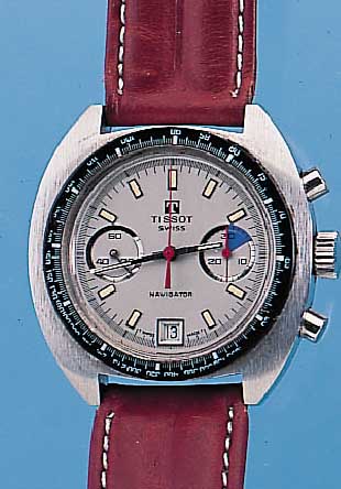 TISSOT ARMBANDCHRONOGRAPH NAVIGATOR, REF.- NR. 40522/15, EDELST. MASSIV, BODEN GESCHR., LüNETTE RISS., 30-MIN.-STOPPZäHLER, DATUM, 17 ST., ...