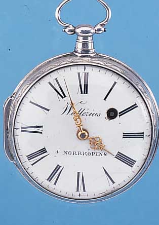 WALLERIUS SPINDELHERRENTASCHENUHR, REF.-NR. 2429, SCHWEDEN UM 1790, SILBER, GEW. EMAILBL.,FEINHAARR. SIGN., GEH.-BODEN MONOGR. "LL", ...